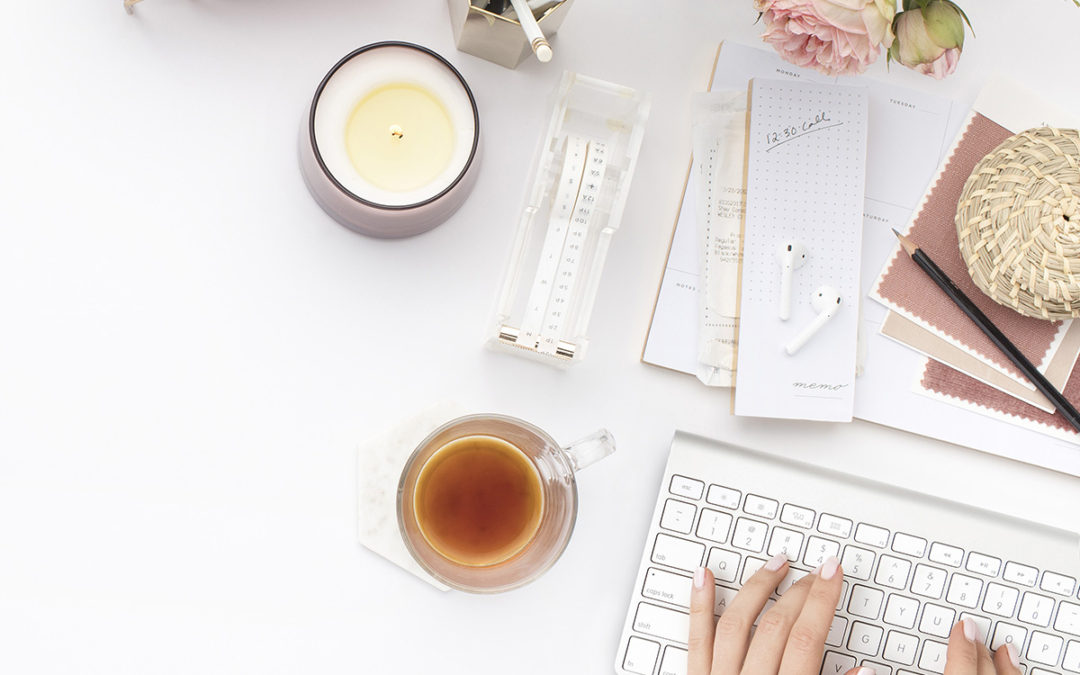 flat lay of keyboard and desk accessories to plan content